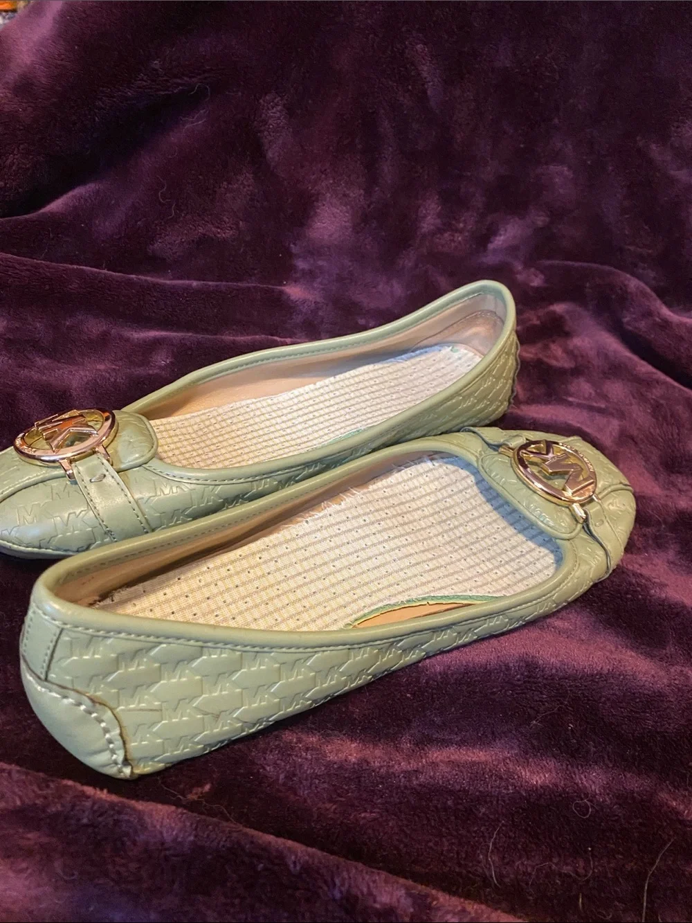Michael Kors Light Green Quilted Logo Ballet Flats